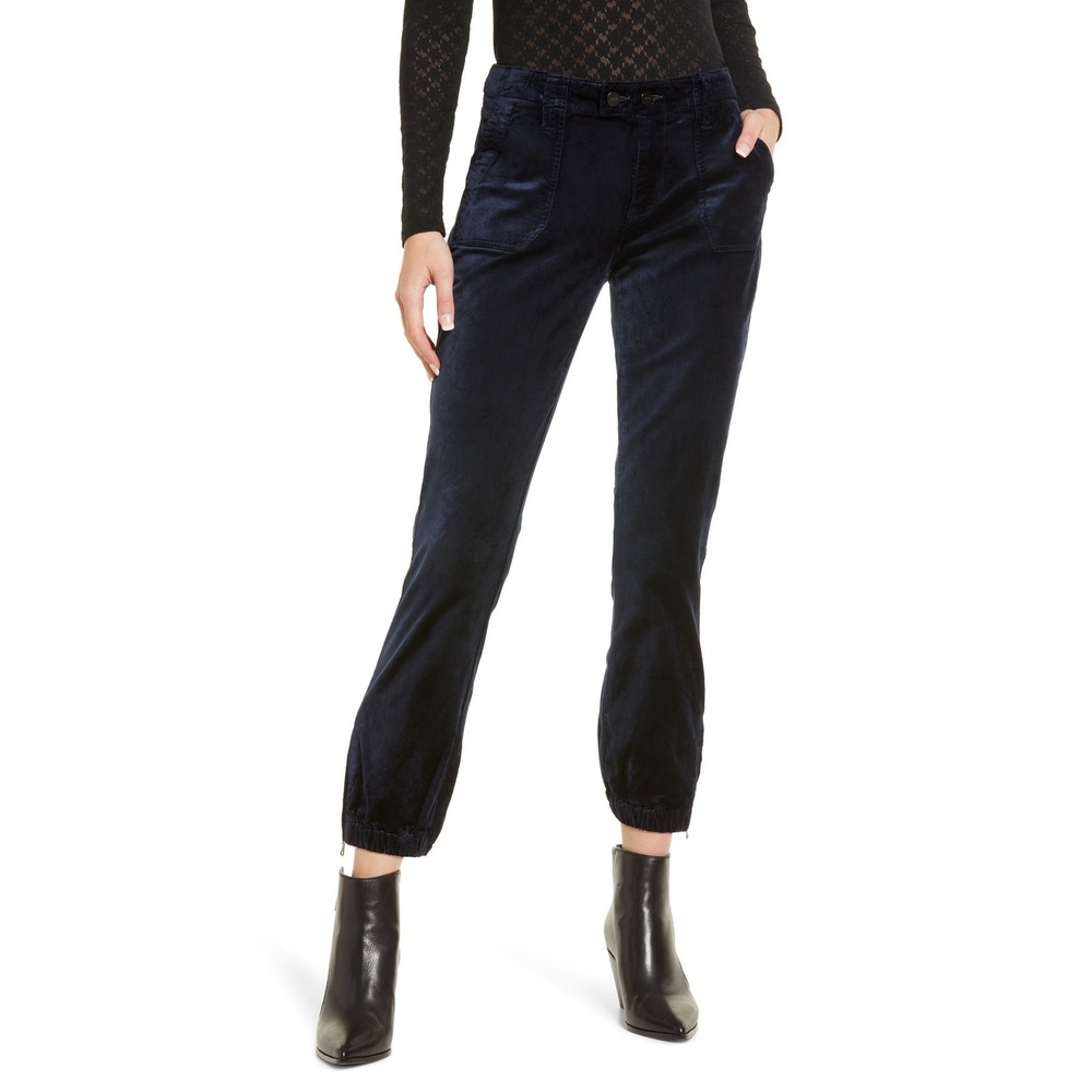 PAIGE Mayslie Velveteen Jogger Pants Black Overdye Zipped Size 28